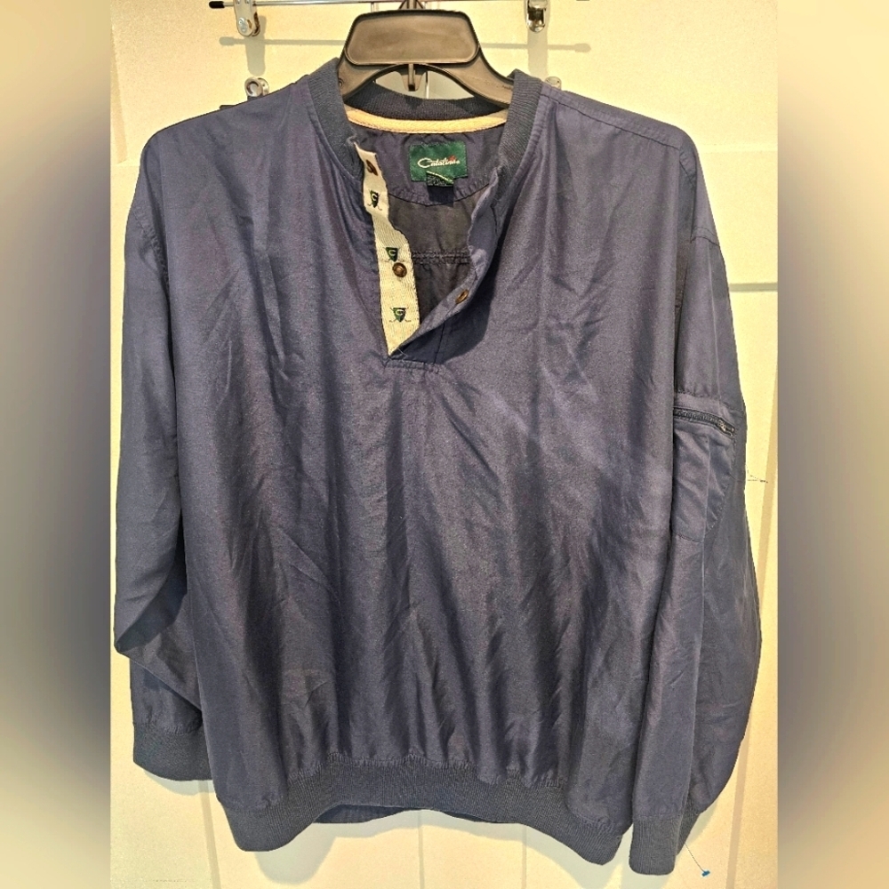 Vintage Catalina Golf Windbreaker Pullover Jacket Men’s Size L Navy Blue Snap Fr